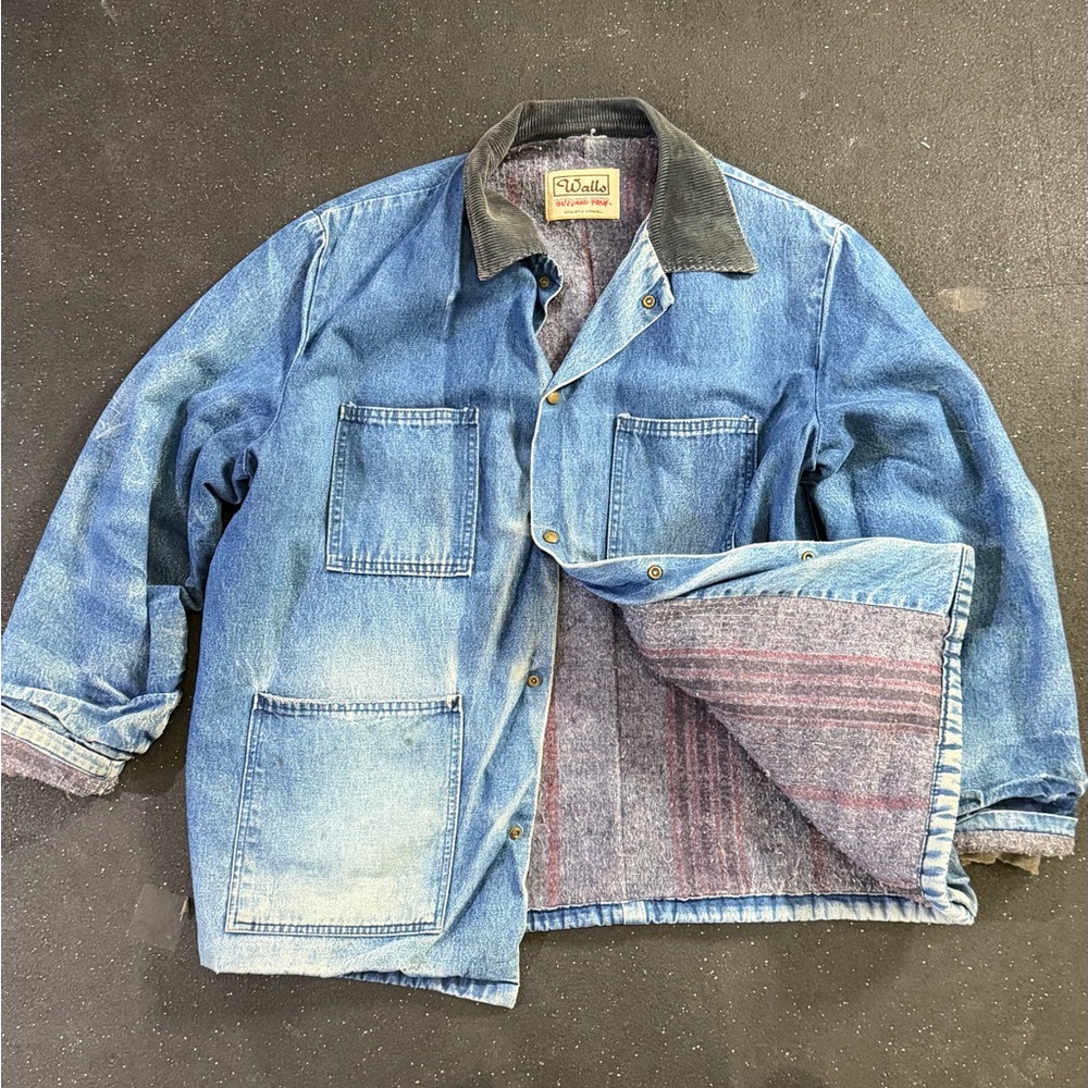 VTG Walls Blizzard Pruf Jacket Mens XL Blue Denim Chore Barn Blanket Lined Coat